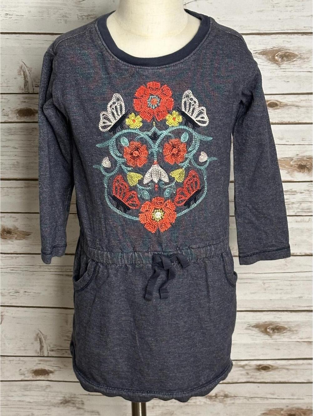 tea Collection chambray blue cotton embroidered floral skull knit tunic dress 5